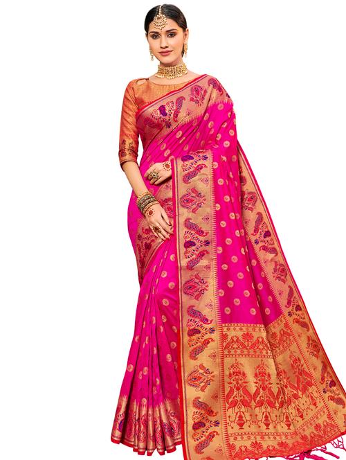 bordered woven saree with blouse - 17000064 - Very Small Image - 1