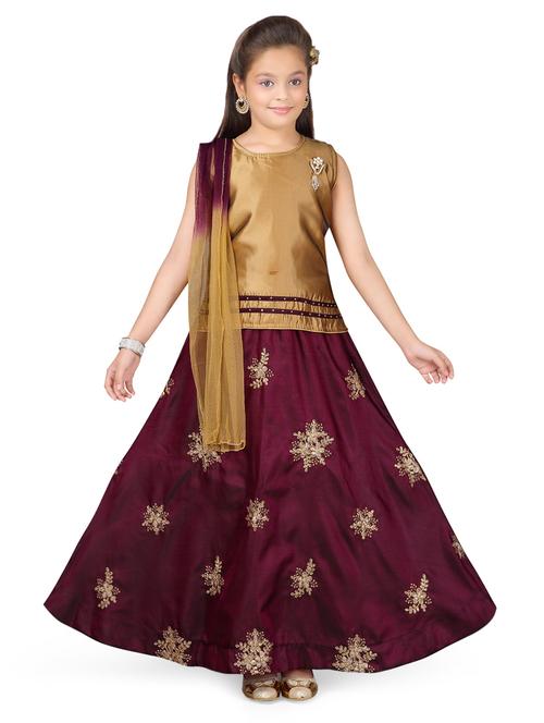 gold silk blend lehenga choli - 17000567 - Very Small Image - 1