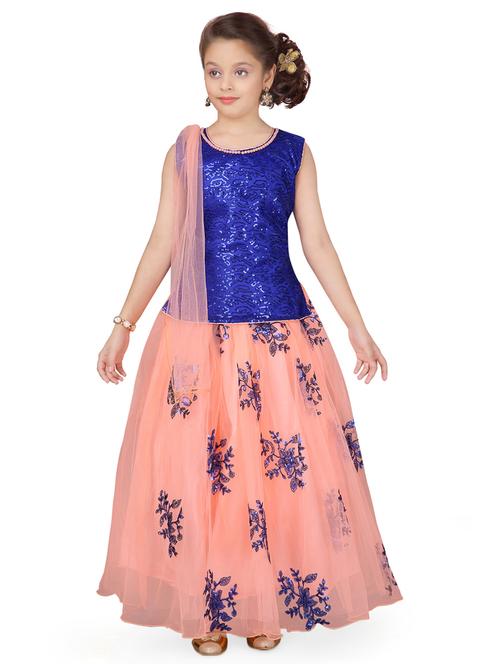 blue silk blend lehenga choli - 17000576 - Very Small Image - 1