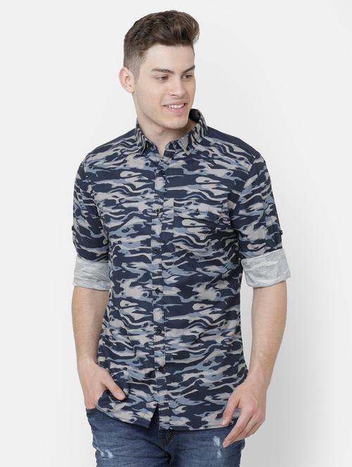navy blue camouflage print casual shirt - 17001573 - Very Small Image - 1