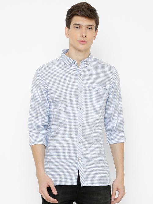 blue checkered cotton linen casual shirt - 17001606 - Very Small Image - 1