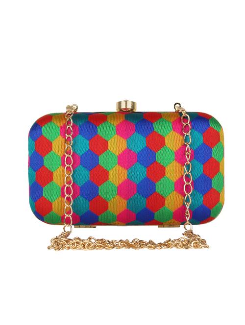 multi colored faux silk box clutch - 17001720 - Very Small Image - 1