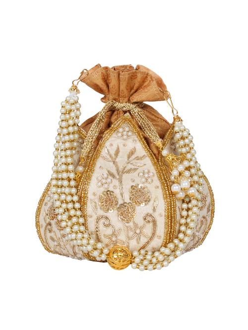 white faux silk ethnic potli - 17001763 - Very Small Image - 1