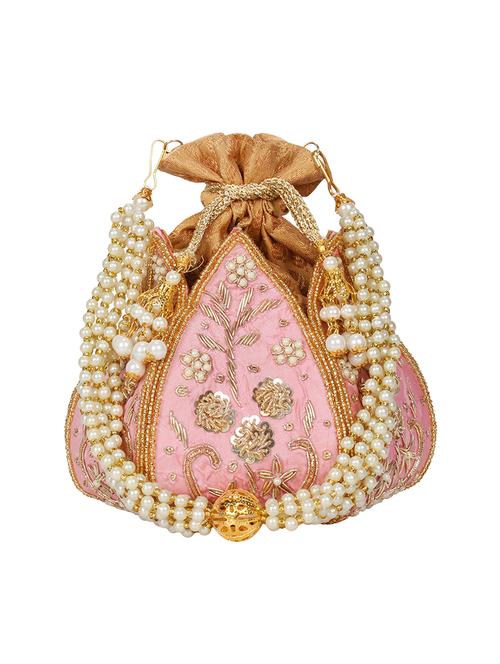 pink faux silk ethnic potli - 17001765 - Very Small Image - 1