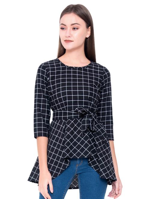 tie front checkered asymmetric top  - 17006472 - Very Small Image - 1