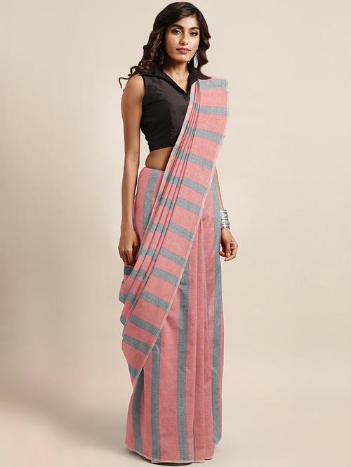 women's stripes pink colored saree with blouse - 17007606 - Very Small Image - 1