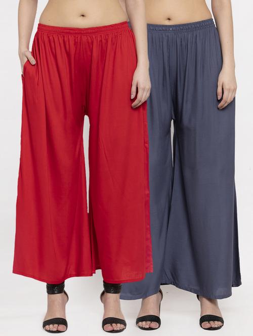 pack of 2 solid flared palazzos  - 17007612 - Very Small Image - 1