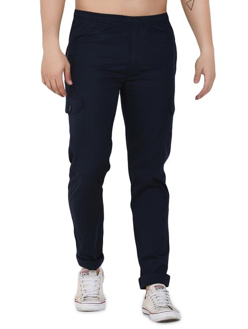 navy blue solid full length track pant - 17009800 - Very Small Image - 1