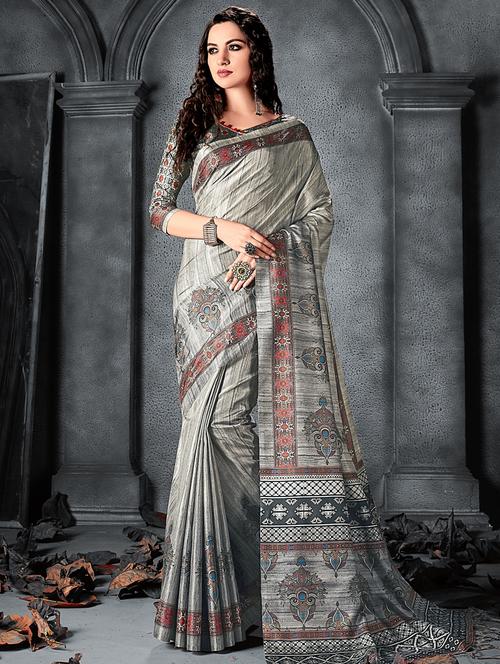 abstract printed saree with blouse - 17010318 - Very Small Image - 1