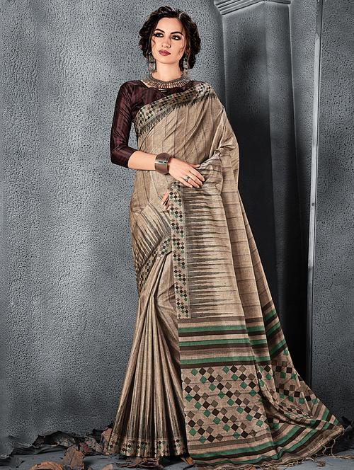 abstract printed saree with blouse - 17010324 - Very Small Image - 1