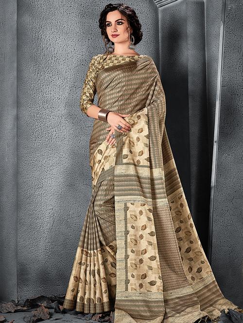 striped printed saree with blouse - 17010326 - Very Small Image - 1