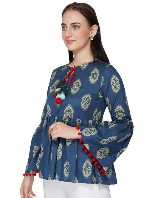 tie up neck bell sleeves top  - 17010330 - Very Small Image - 1