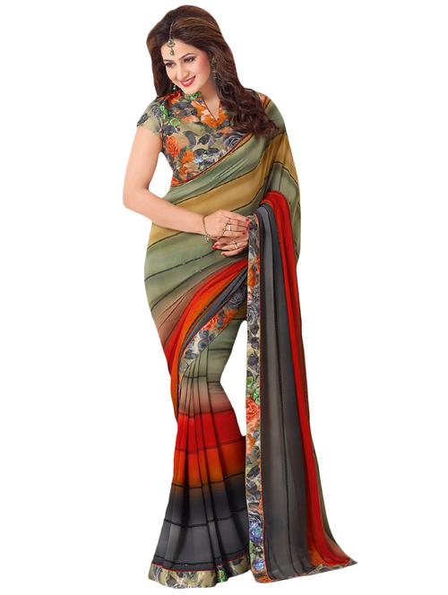 abstract printed saree with blouse - 17010525 - Very Small Image - 1