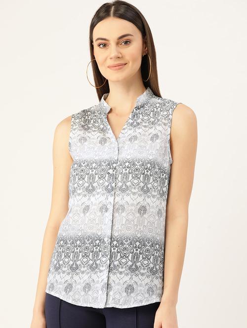 mandarin neck printed shirt - 17010717 - Very Small Image - 1