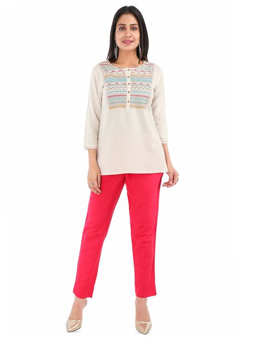 embroidered detail a line top - 17012078 - Very Small Image - 1