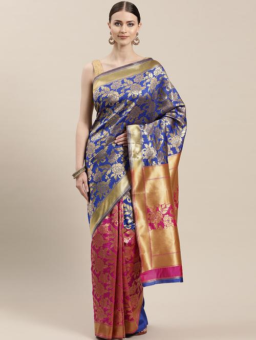 half & half kanjivaram saree with blouse - 17014868 - Very Small Image - 1
