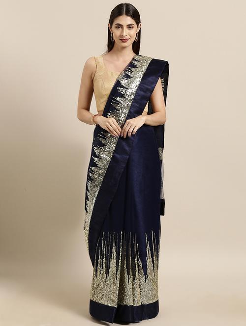 navy embellished saree with blouse - 17014971 - Very Small Image - 1