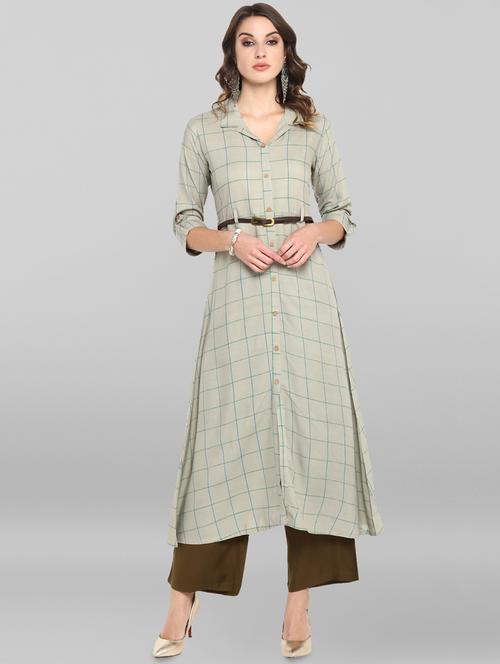 checkered a-line kurta - 17015268 - Very Small Image - 1