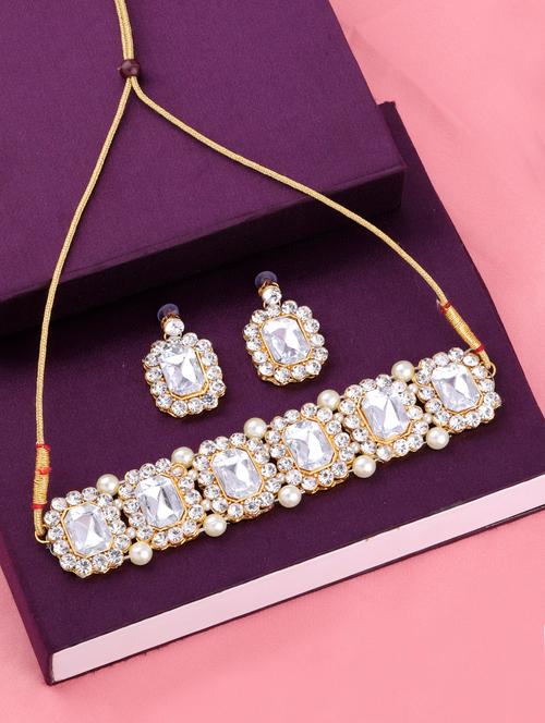 white metal choker necklaces and earring - 17015363 - Very Small Image - 1