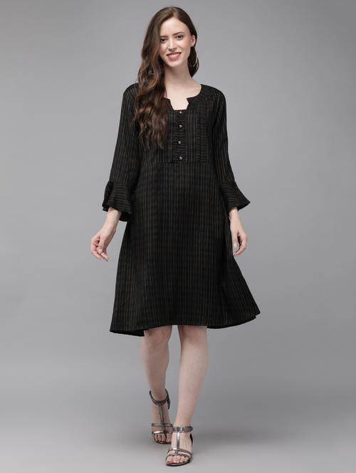 flute sleeves striped a-line dress  - 17015378 - Very Small Image - 1