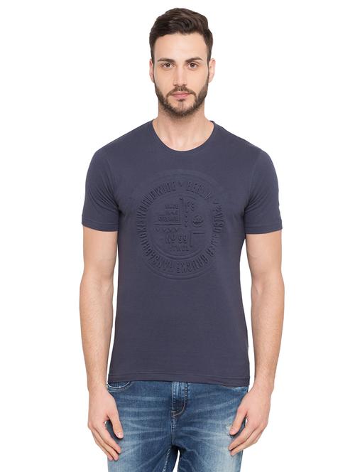 navy blue typographic chest print t-shirt - 17018193 - Very Small Image - 1