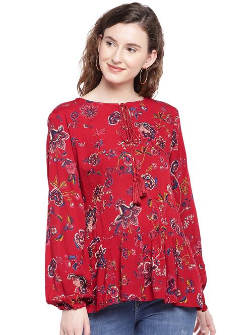 tie up neck floral a-line top  - 17018292 - Very Small Image - 1