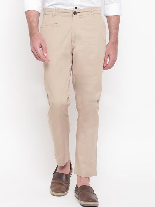 beige solid flat front casual trouser - 17018700 - Very Small Image - 1