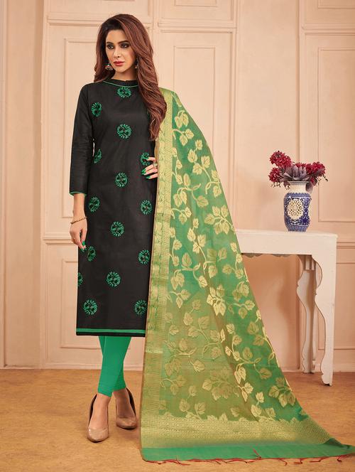 embroidered churidaar suits unstitched suit - 17019546 - Very Small Image - 1