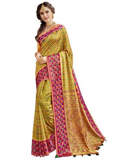 yellow silk printed saree with blouse - 17020163 - Very Small Image - 1