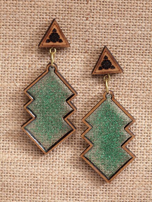 brown wood drop earring - 17021606 - Very Small Image - 1