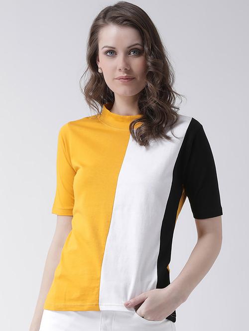 women's color block mock neck t-shirt - 17022288 - Very Small Image - 1