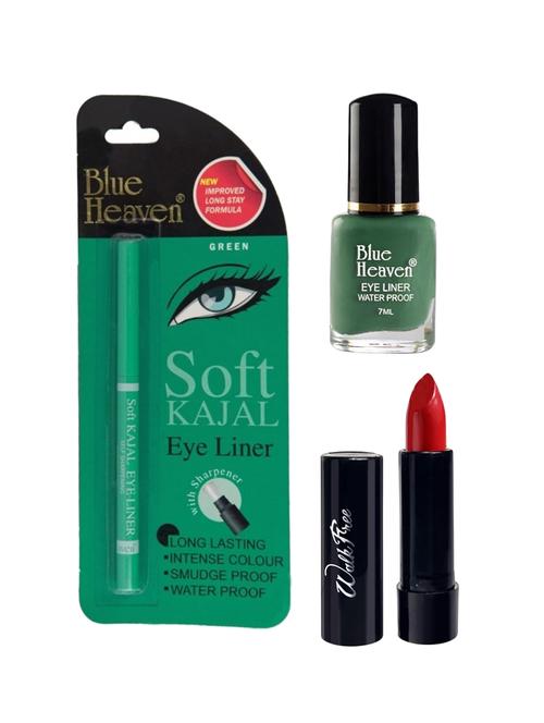 green soft kajal, green liquid eyeliner, red lipstick - 17024267 - Very Small Image - 1