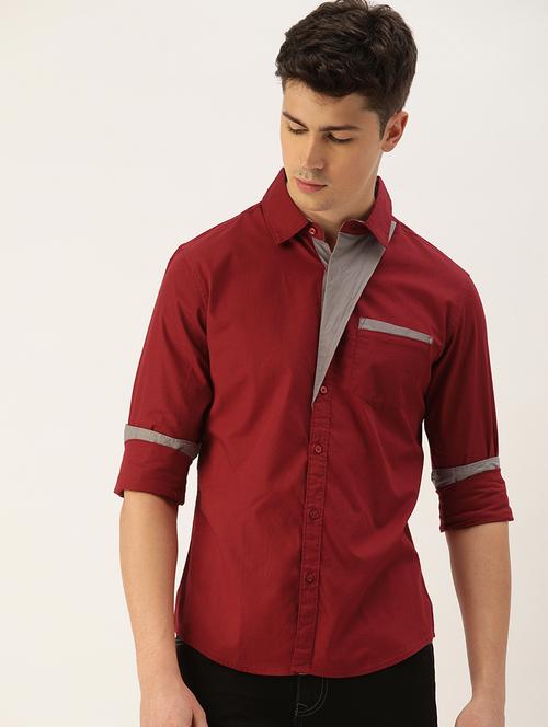 red solid  casual shirt - 17024360 - Very Small Image - 1
