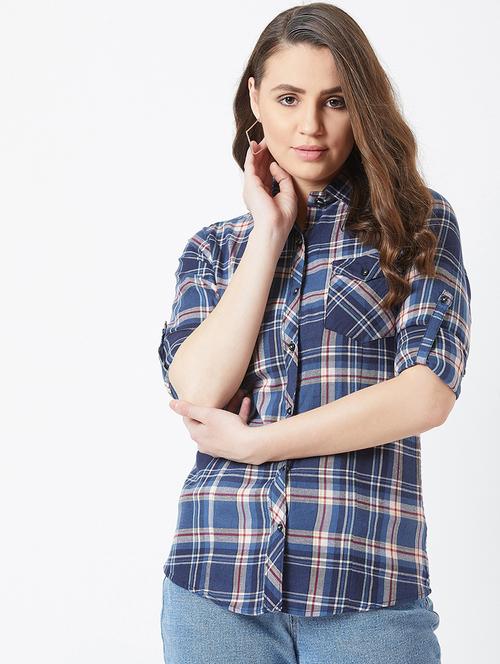 curved hem checkered shirt  - 17027704 - Very Small Image - 1