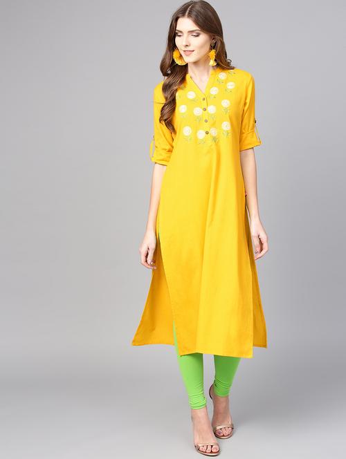 yellow embroidered straight kurta - 17028571 - Very Small Image - 1