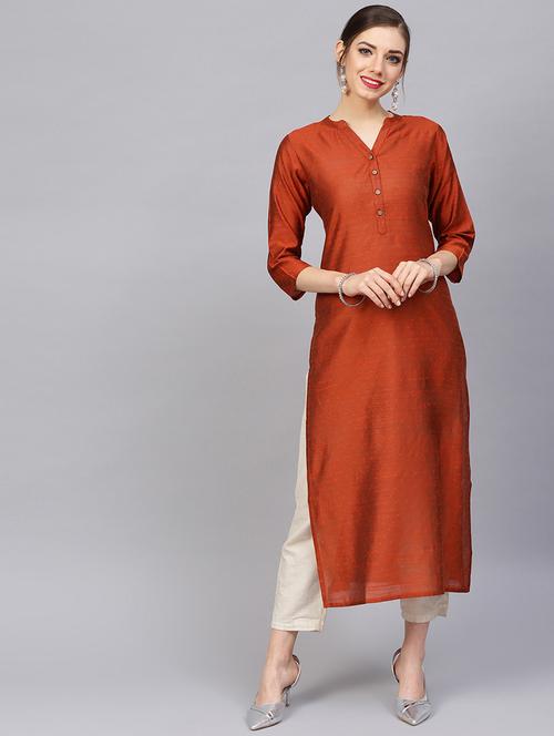 dobby art silk straight kurta - 17028596 - Very Small Image - 1