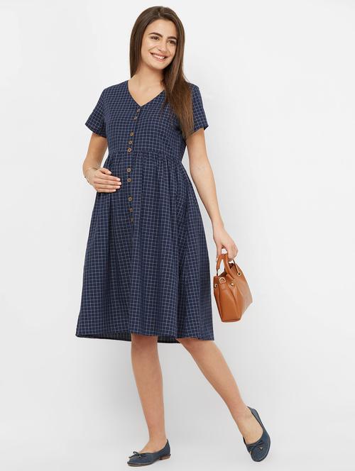 checkered maternity wear dress  - 17029217 - Very Small Image - 1