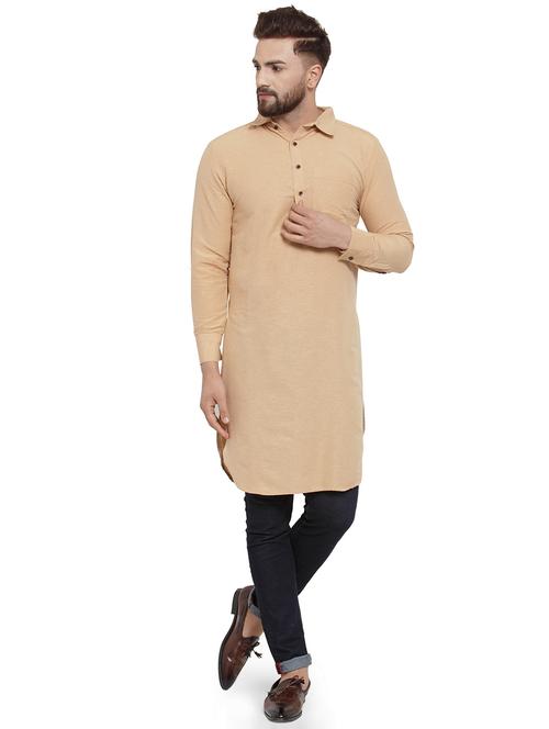 brown cotton pathani kurta - 17030356 - Very Small Image - 1