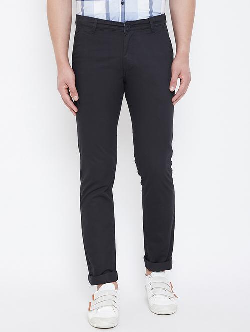 navy blue solid chinos - 17031576 - Very Small Image - 1