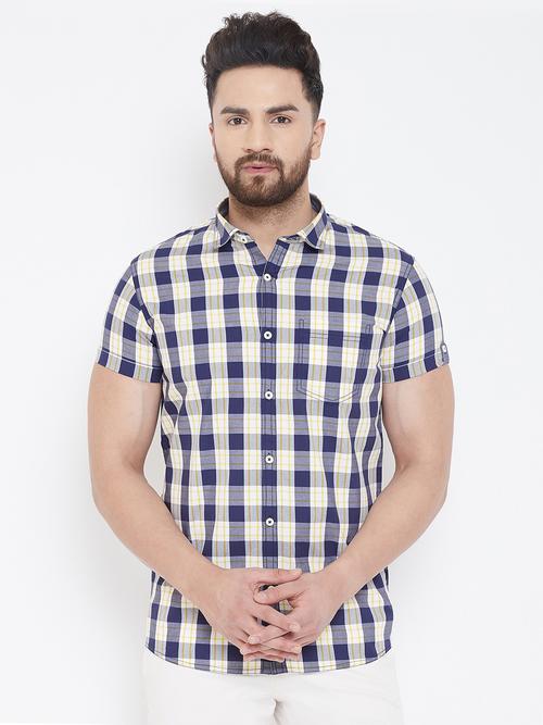 navy blue checkered casual shirt - 17031603 - Very Small Image - 1
