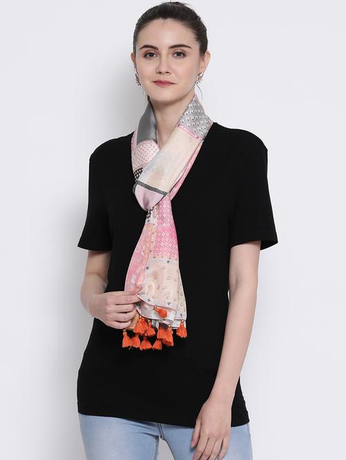 pink pure silk stole - 17032646 - Very Small Image - 1