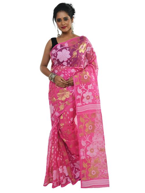 women pink self design jamdani saree - 17033181 - Very Small Image - 1