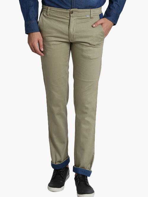 green solid flat front casual trouser - 17034027 - Very Small Image - 1
