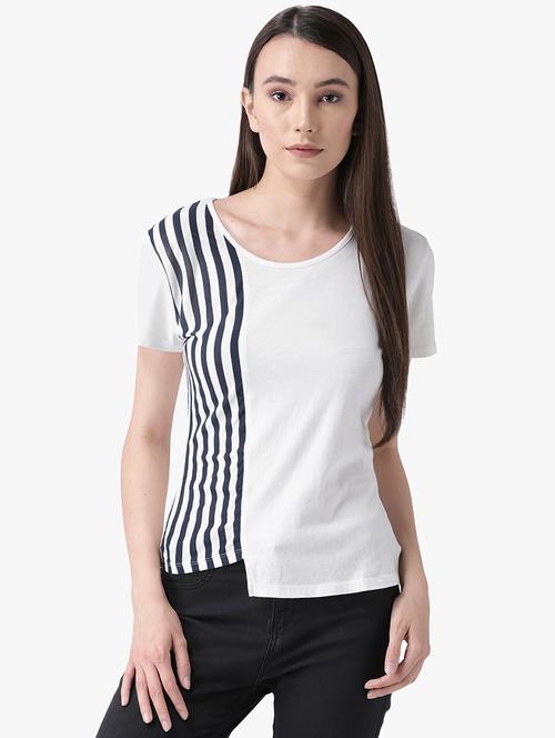 striped panel round neck tee  - 17034140 - Very Small Image - 1
