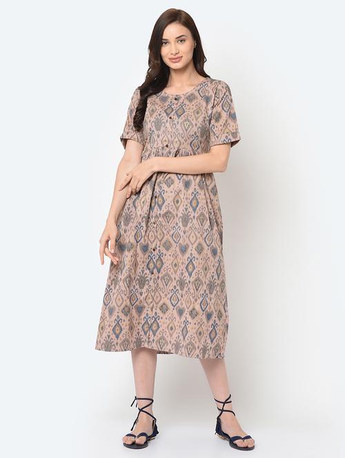 ikat printed flared ethnic dress - 17060715 - Very Small Image - 1