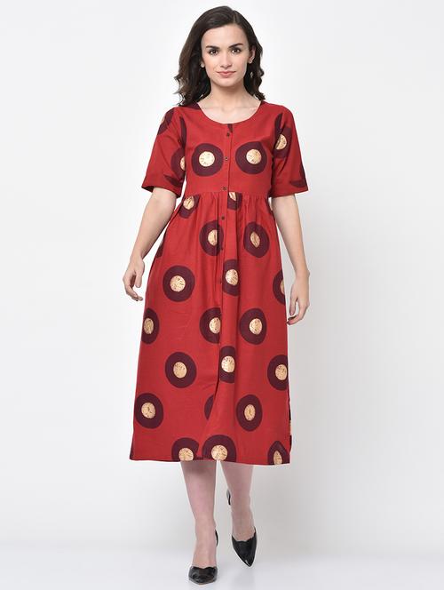 printed flared ethnic dress - 17060737 - Very Small Image - 1