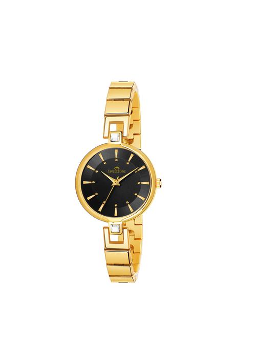 swisstone jewels149-blkgld gold plated bracelet wrist watch for women - 17062040 - Very Small Image - 1