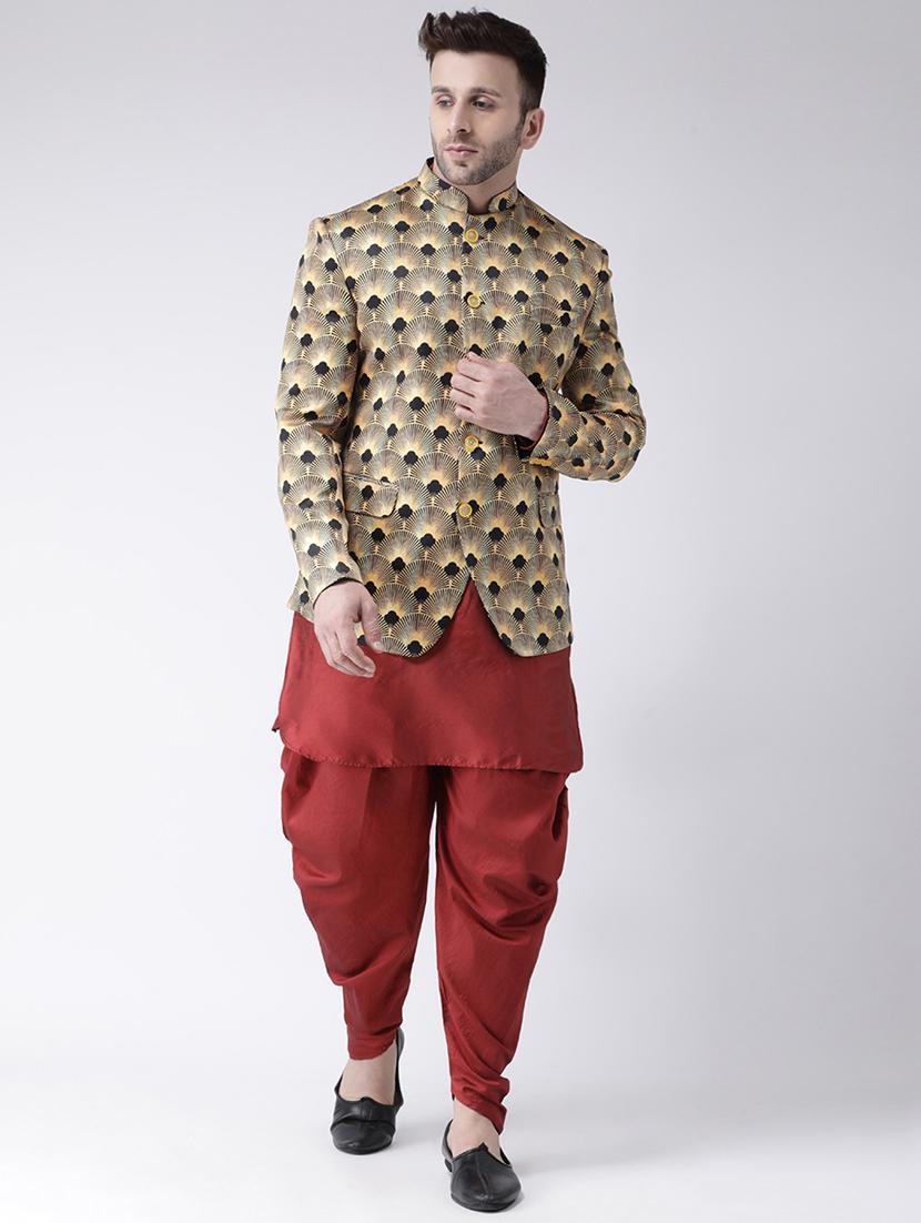 yellow printed bandhgala blazer - 17063754 - Zoom Image - 3