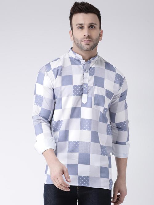 white checkered short kurta - 17063798 - Very Small Image - 1