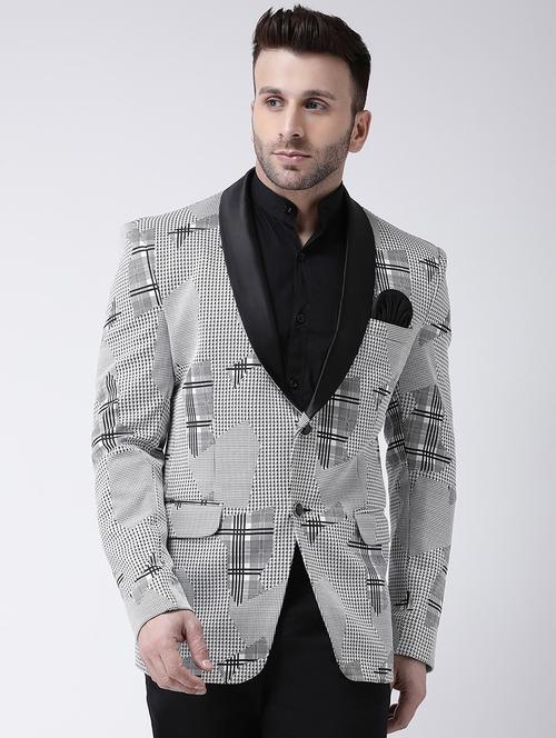 grey self design tuxedo blazer - 17063802 - Very Small Image - 1